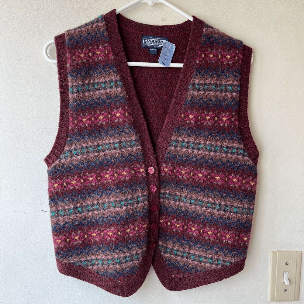 VTG Lands’ End Shetland Wool Fair Isle Sweater Vest Womens L Scotland